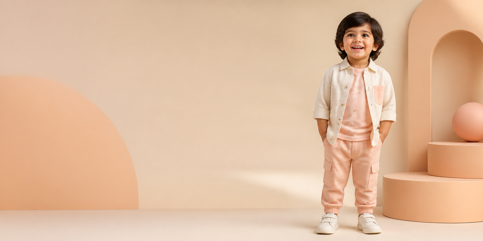 Child wearing a premium peach Salty Pumpkin outfit