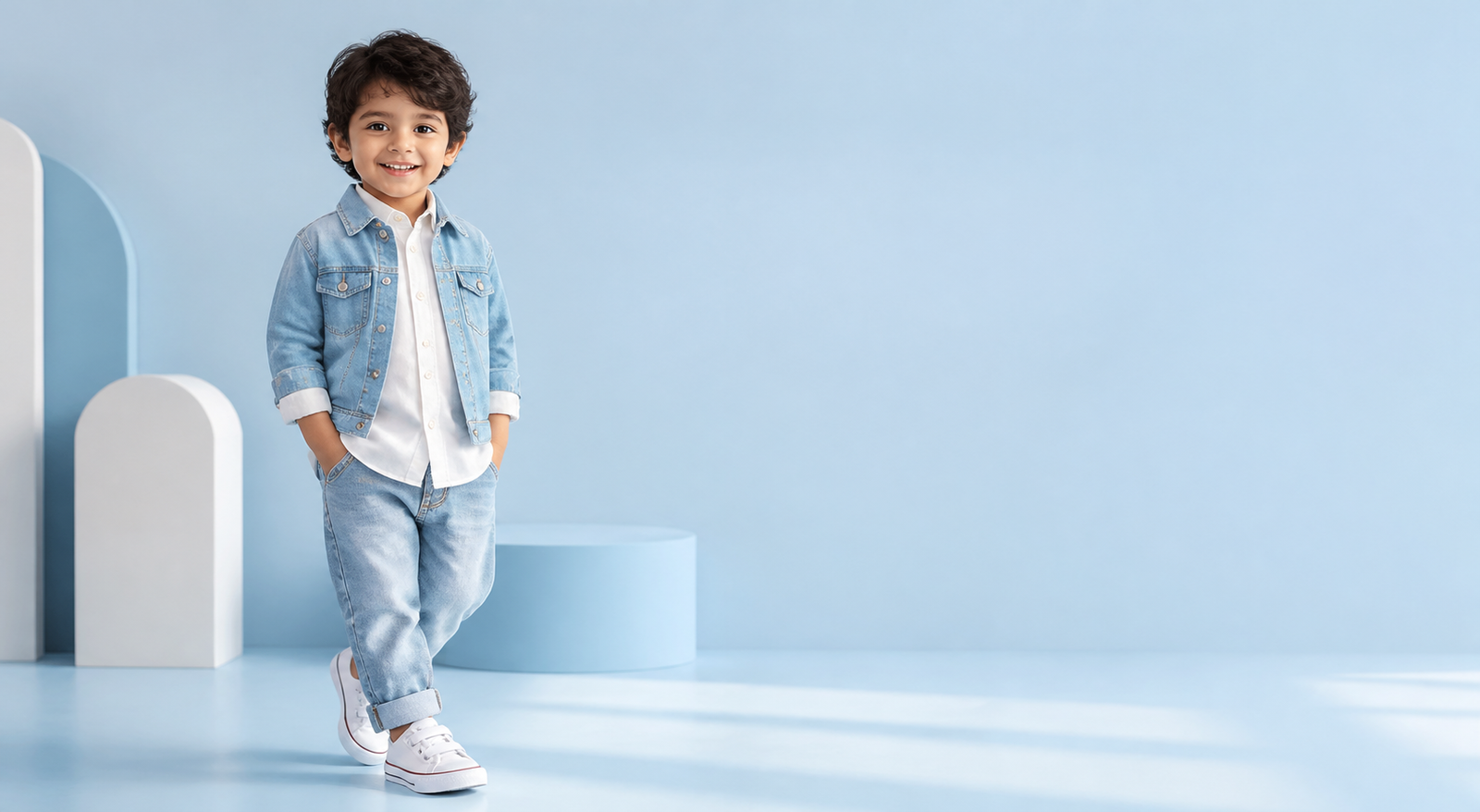 Child wearing a premium blue denim outfit